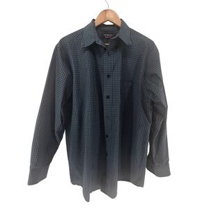 Roundtree & Yorke Travel Smart Shirt Large Non-Iron Gingham Check Wrinkle Free